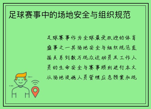 足球赛事中的场地安全与组织规范